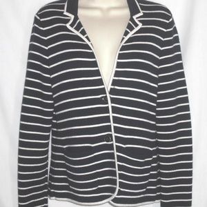TALBOTS sweater jacket Navy White Stripes Cardigan